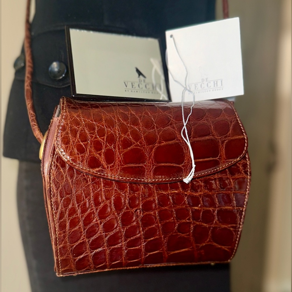 Stunning vintage De Vecchi Italy Hamilton Hodge genuine crocodile alligator bag